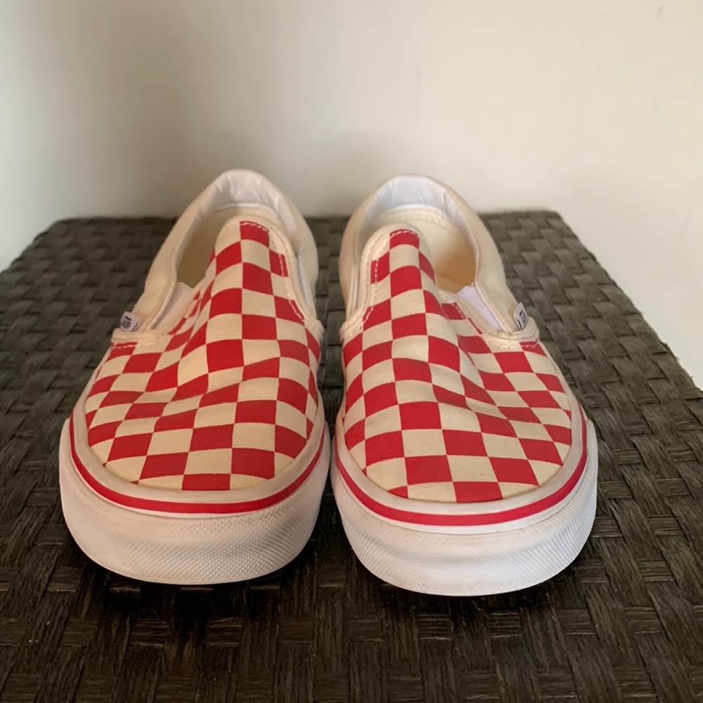 Vans Kids Slip-On Sneakers Red and White Checkerboard